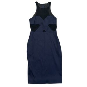 bec + bridge Navy Blue Black Midi‎ Dress Bodycon Bandage Size 4 Mesh Party Midi